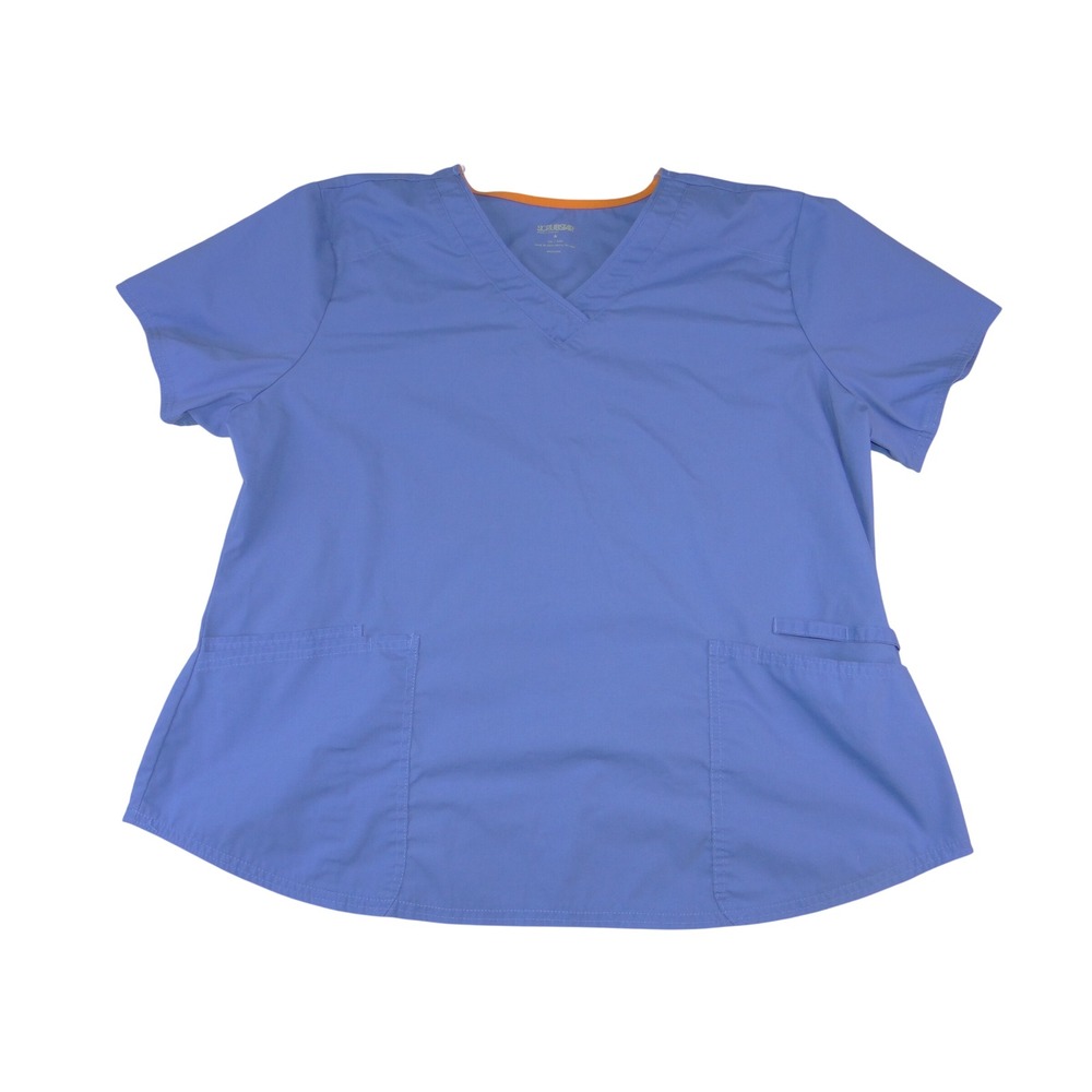 Scrubstar Premium Womens 2XL Periwinkle Blue V-Neck Scrub Top Orange Trim‎
